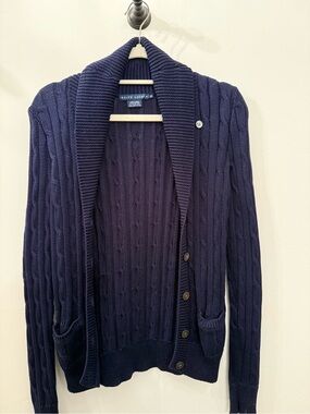 Ralph Lauren Navy Shawl-Collar Cable Knit Cardigan
